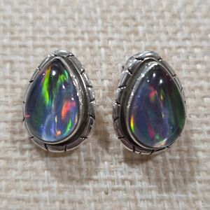 Elegant Silver And Aurora Opal Teardrop Earrings